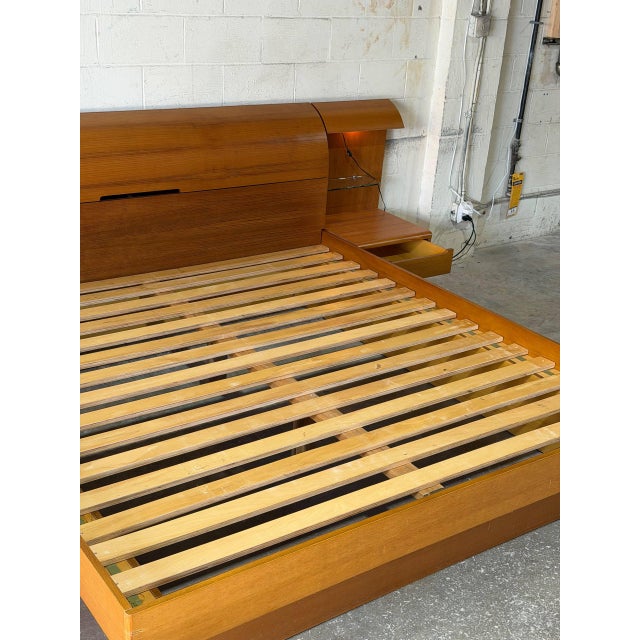 Wood Teak King Platform Bed With Built-in Nightstands and Lights Danish Mid-Century Modern 1970s For Sale - Image 7 of 13