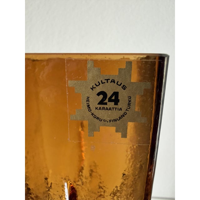 Amber Liekki Glass Vase with 24-Carat Gilded Collar by Eino Wänni for Kumela, Finland, 1970s For Sale - Image 15 of 16