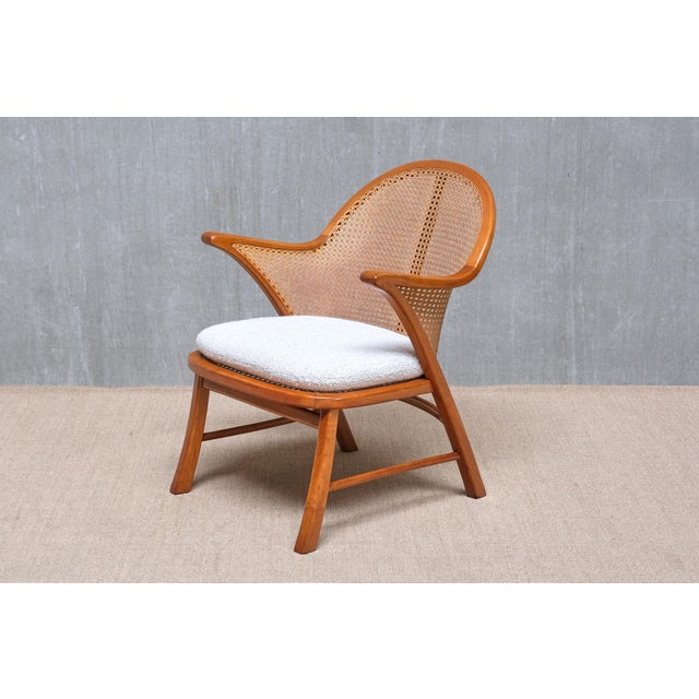 Vintage Armchair in Cherry Wood and Cane and Bouclé by Frits Schlegel, Denmark, 1940s For Sale - Image 15 of 15