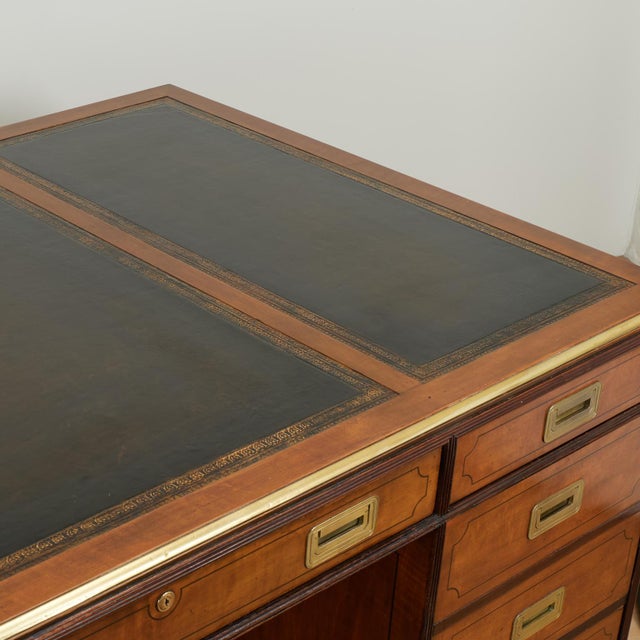 Vintage Large Scale Leather Top Campaign Style Partners Desk by Baker For Sale - Image 14 of 18