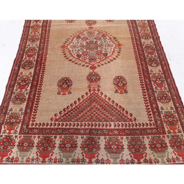 Textile Authentic 19th Century Sarouk Handmade Wool Rug in Beige, Orange and Red For Sale - Image 7 of 9