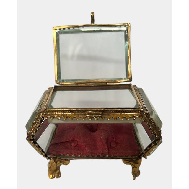 Victorian Beveled Glass Gilt Metal French Royal Jewelry Casket Trinket Box For Sale - Image 4 of 8