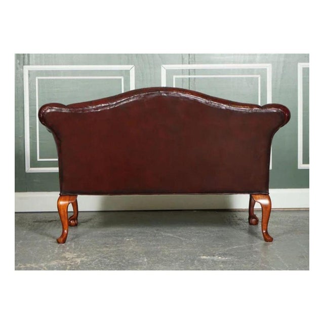 Regency Camel Back Chesterfield Sofa in Hand-Dyed Burgundy Leather For Sale - Image 9 of 10