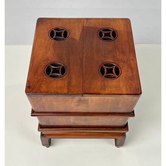 Chinoiserie Vintage Ming-Style Carved Hardwood Ice Chest Style Storage Box End Table on Stand For Sale - Image 3 of 11
