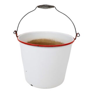 Vintage Mexican White Enamel Bucket For Sale