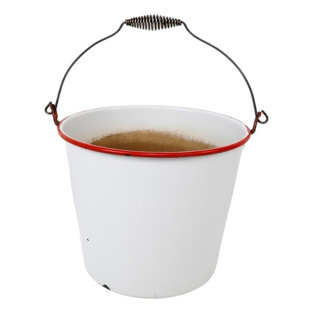 Vintage Mexican White Enamel Bucket For Sale