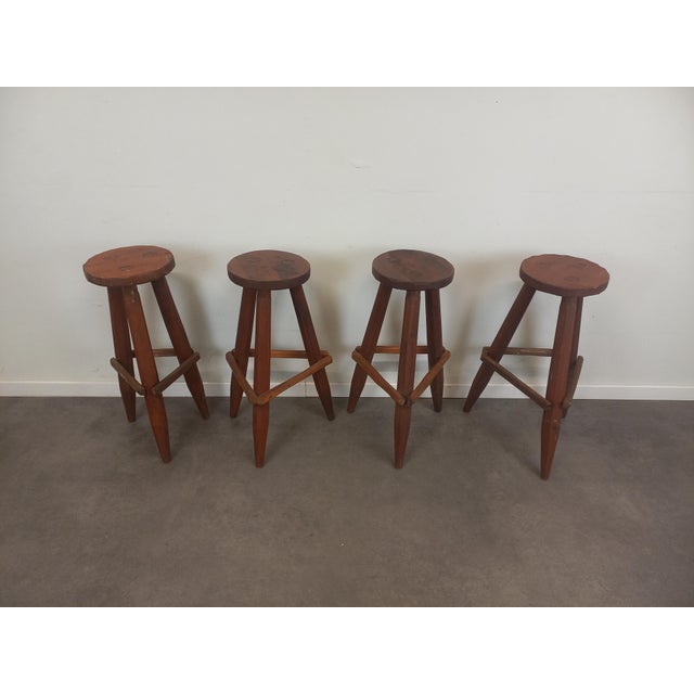 Brutalist Wood Stools, 1950s, Set of 4 For Sale - Image 12 of 18