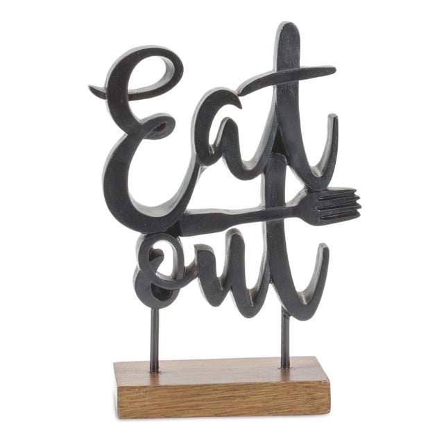 Bring a fun, welcoming vibe to your kitchen with the Eat Out Kitchen Sentiment Sign. This charming tabletop piece features...