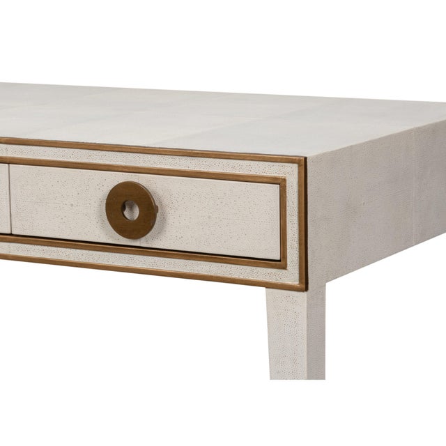 Art Deco Shagreen Writing Desk in White with Brass Ring Pulls For Sale - Image 11 of 12
