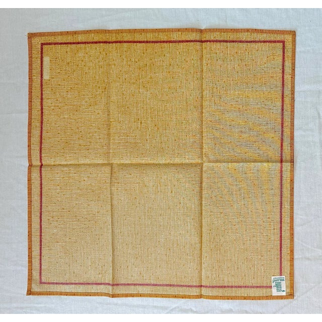 Late 20th Century Set of 4 Pierre Frey Paris Designer Cloth Napkins - Mustard Gold Geometric With Red Border For Sale In Nashville - Image 6 of 7