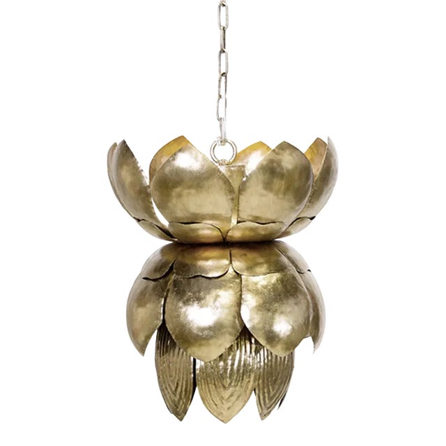 Matthew Izzo Home Blossom Tole Pendant Light in Champagne Silver Leaf For Sale