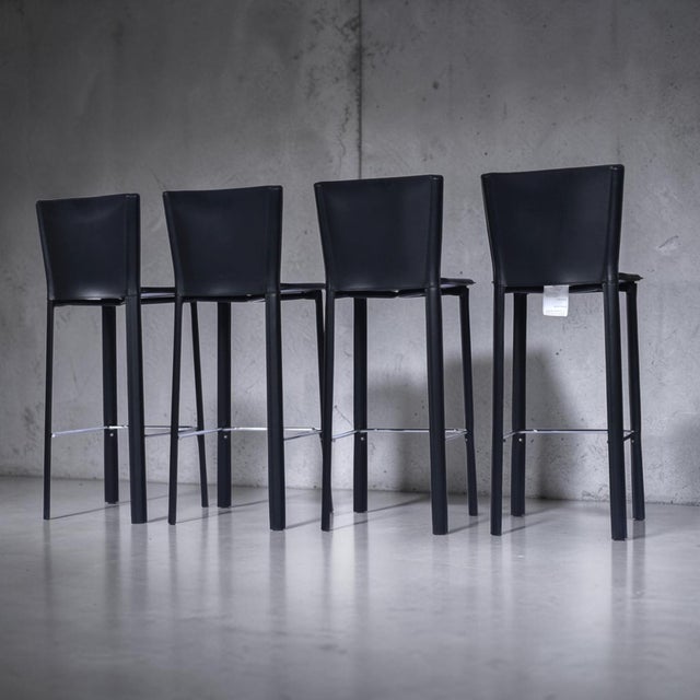 4 Frag Contemporary Italian Black Leather Barstools For Sale - Image 9 of 18