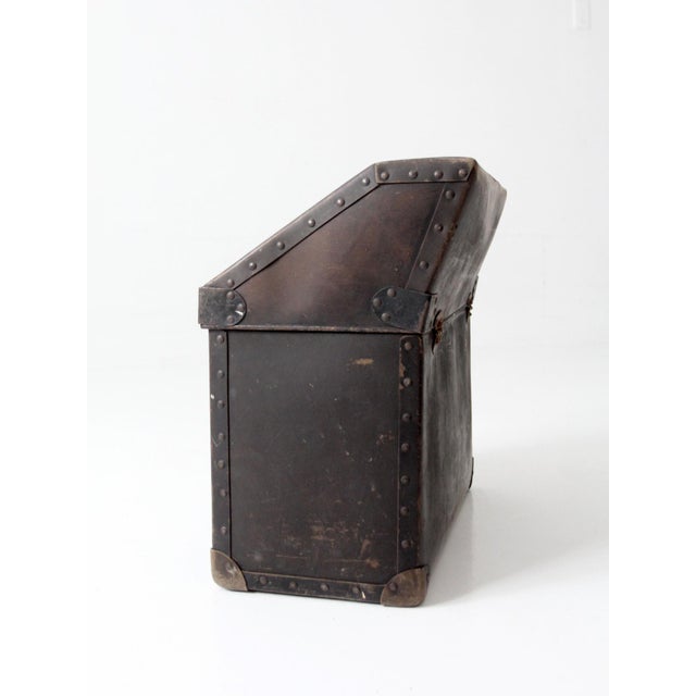Antique Industrial Slant Top Travel Case Trunk For Sale - Image 6 of 12