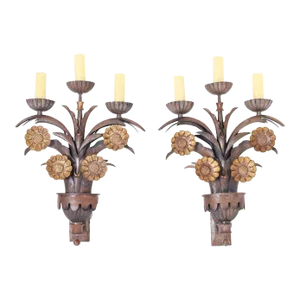 Pair of French Art Deco Floral Wall Sconces