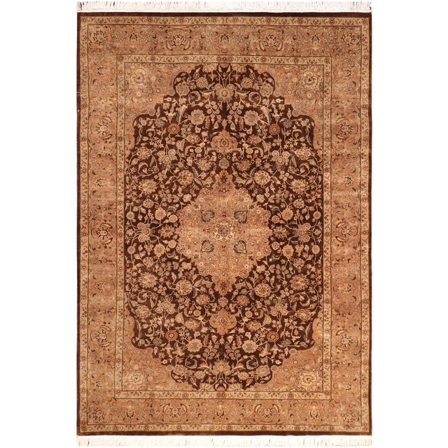 Brown Medallion 1990's Pak-Persian Brown/Tan Wool Rug - 6'2'' X 9'4'' For Sale - Image 8 of 9