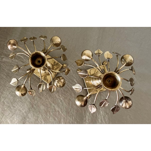 Circa 1970 Mottahedeh Brass Pear Tree Candlestick Holders - A Pair For Sale - Image 16 of 18