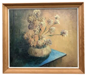 Still Life with Chrysanthemums, Oil on Canvas, Framed