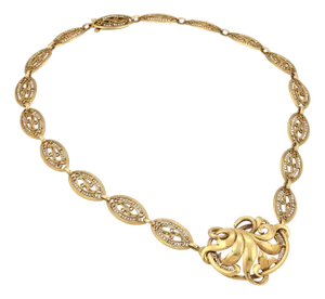 Seed Pearls Floral 18k Yellow Gold Fancy Link Pendant Necklace