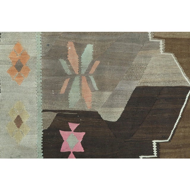 Vintage Turkish Kars Nomads Brown Kilim Rug For Sale - Image 11 of 13