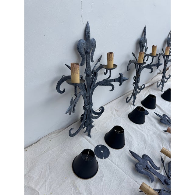 1980s 1980s Black French Metal Sconces - Set of 6 For Sale - Image 5 of 12