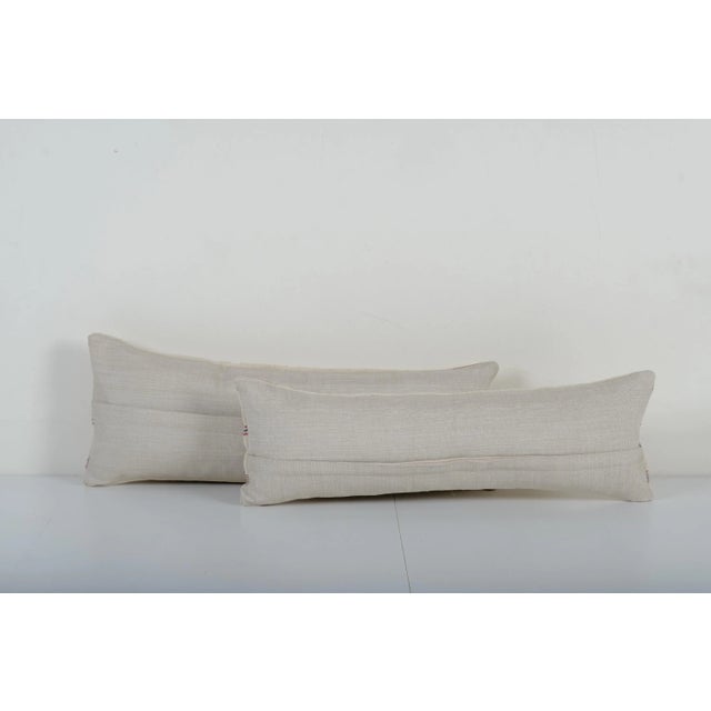 1990s Linen Pillowcase With Red Blue Stripes - A Pair For Sale - Image 5 of 5