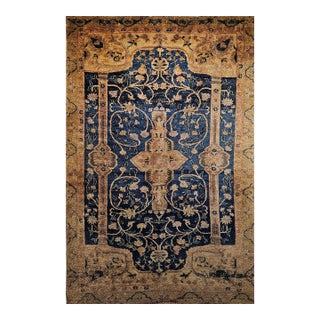 Vintage Turkish Oushak Area Rug, Wool Pile, Royal Blue & Tan, 1900s, 5' x 7' For Sale