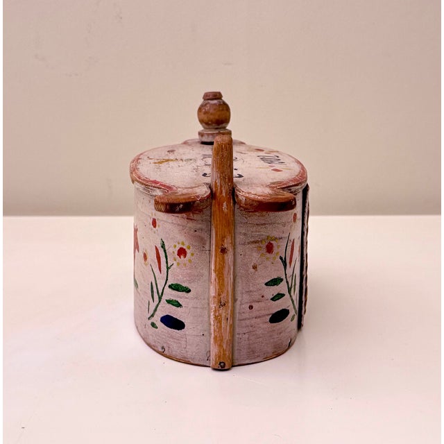 Antique Norwegian Folk Art Hand-Painted Wooden Tine Box, 1902 For Sale - Image 6 of 7
