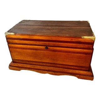 Large Wooden Hand Made Box with Brass Corners For Sale