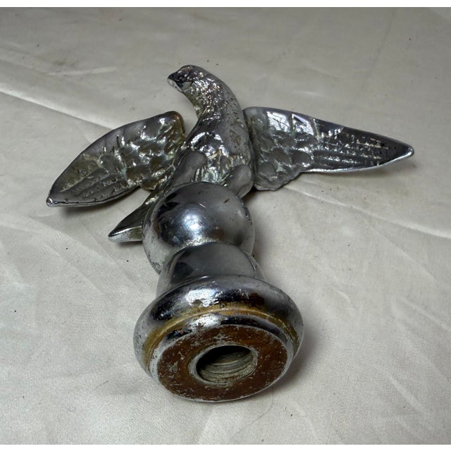 Antique Heavy Solid Chrome Plated Brass Open Winged Eagle Bird Flag Finial For Sale In New York - Image 6 of 9