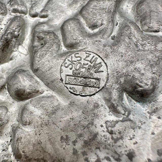 Antique Sks Zinn Pewter Hanging Plate, Germany with Farming Sheppard Scene For Sale - Image 4 of 12