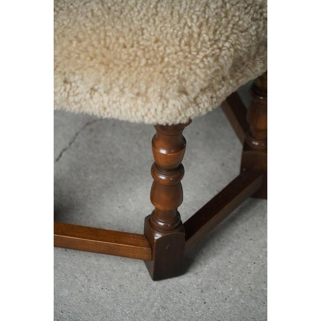 1950s Danish Modern Hexagon Ottoman in Lambswool Upholstery, 1950s For Sale - Image 5 of 8