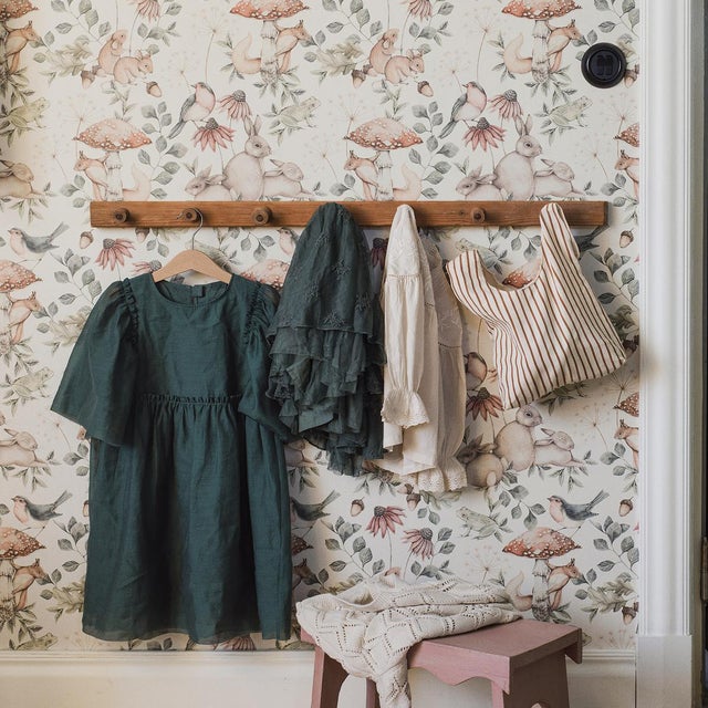 Based on an original watercolor, Boråstapeter’s Minou wallpaper is a whimsical flora-and-fauna pattern with a soft, hand-...