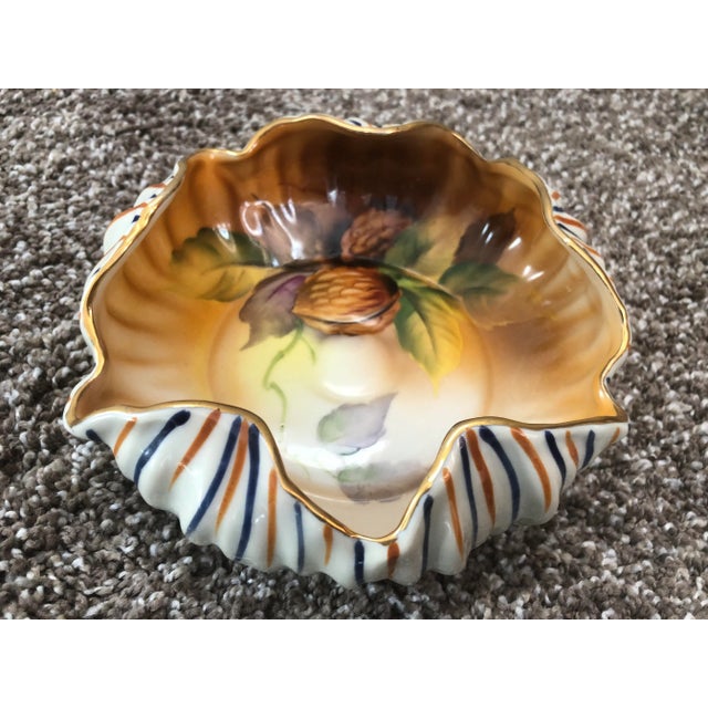 Traditional Vintage 1930s Woodland Noritake Morimura Hand Painted China Striped and Walnut Pattern Bowl For Sale - Image 3 of 12
