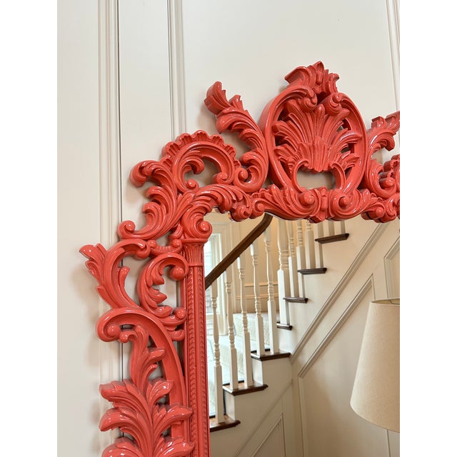 Beautiful Rococo Revival style mirror, painted in a custom Benjamin Moore coral color with high gloss. I purchased this...