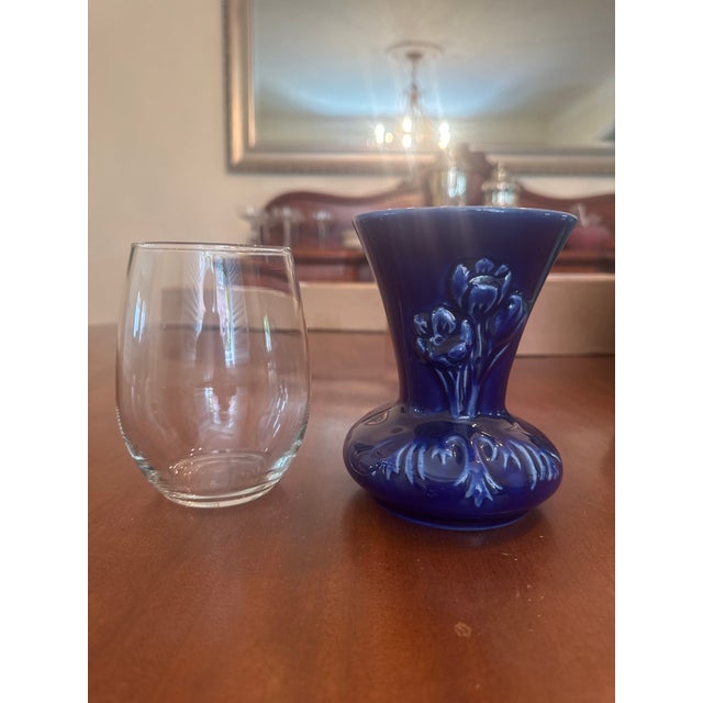 Van Briggle Mid 20th Century Van Briggle Arts & Crafts Ming Blue Glazed Ceramic Vase With Floral Motif For Sale - Image 4 of 4