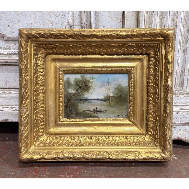 French Pair of 19th Century French Barbizon Oil Paintings in Original Gilt Frames For Sale - Image 3 of 14