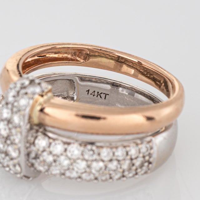 Metal 1.11ct Diamond Ring 2 Bands in One 14k Rose Gold Ring Sz 5.75 Estate Jewelry For Sale - Image 7 of 7