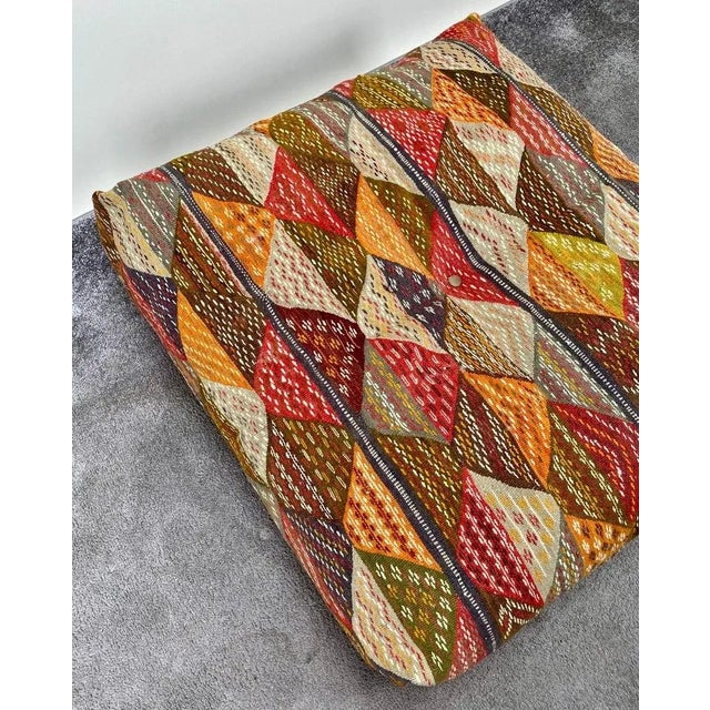 Large Bohemian Vintage Tribal Moroccan Handmade Floor Cushions, Poof or Pillow For Sale - Image 4 of 9