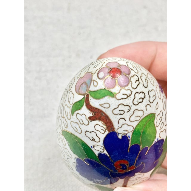 White Vintage Cloisonné Egg With Stand For Sale - Image 8 of 10