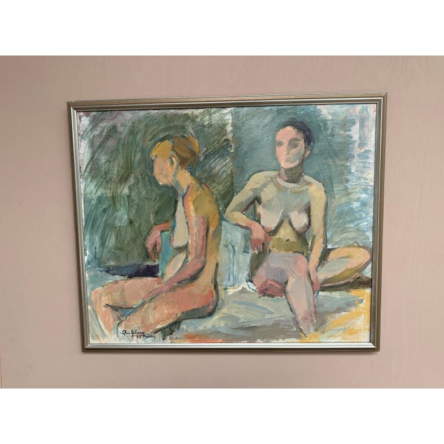 European Artist, Two Models, 1971, Oil on Canvas For Sale - Image 11 of 15