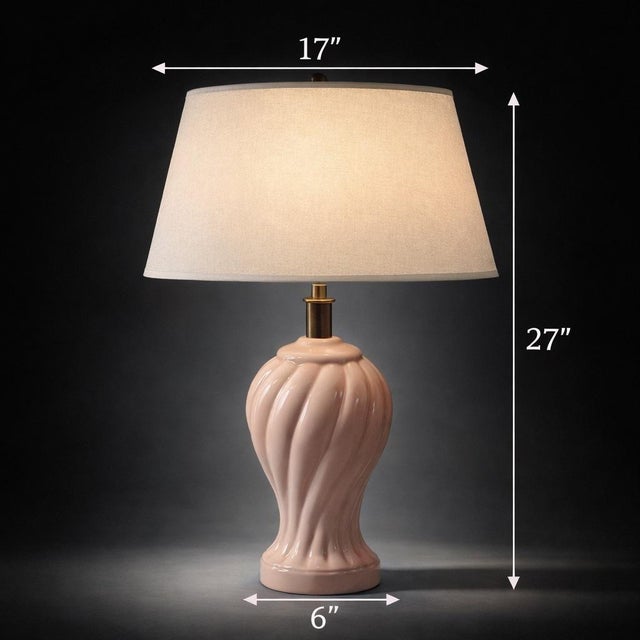 1970s Vintage Hollywood Regency Pink Spiral Ceramic Table Lamp With Linen Shade For Sale - Image 5 of 8