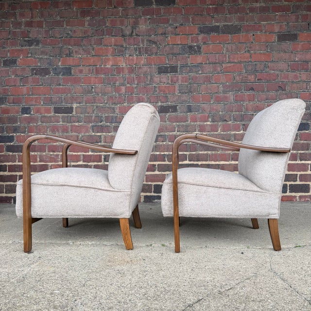 Textile Pair of Restored European Modern Lounge Chairs in Teddy Mohair Style Fabric For Sale - Image 7 of 12