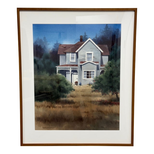 Melinda Cowdrey Whidby House Framed Watercolor, Circa 1995 For Sale