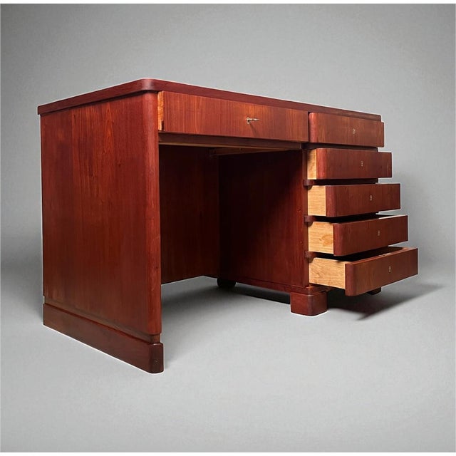 Art Deco Curved Front Desk in Elm, 1930s For Sale - Image 11 of 12