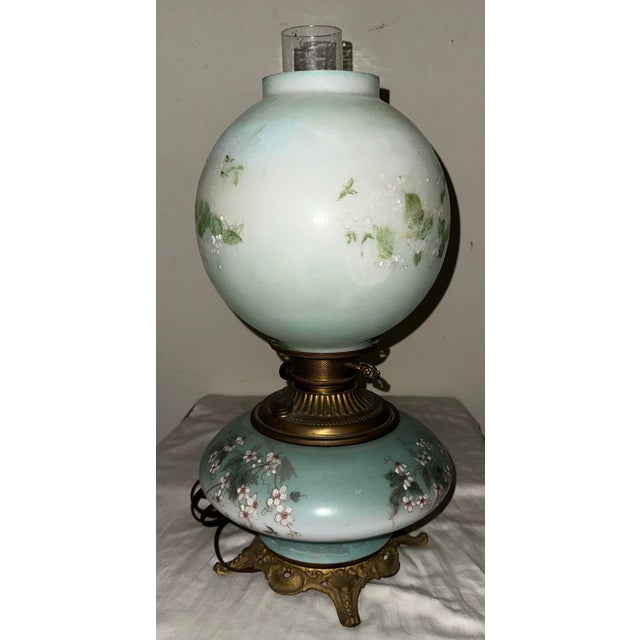 Antique Victorian Electrified "Gone With the Wind" Hurricane Lamp With Hand-Painted Floral Globe, C. 1895 For Sale In Philadelphia - Image 6 of 12