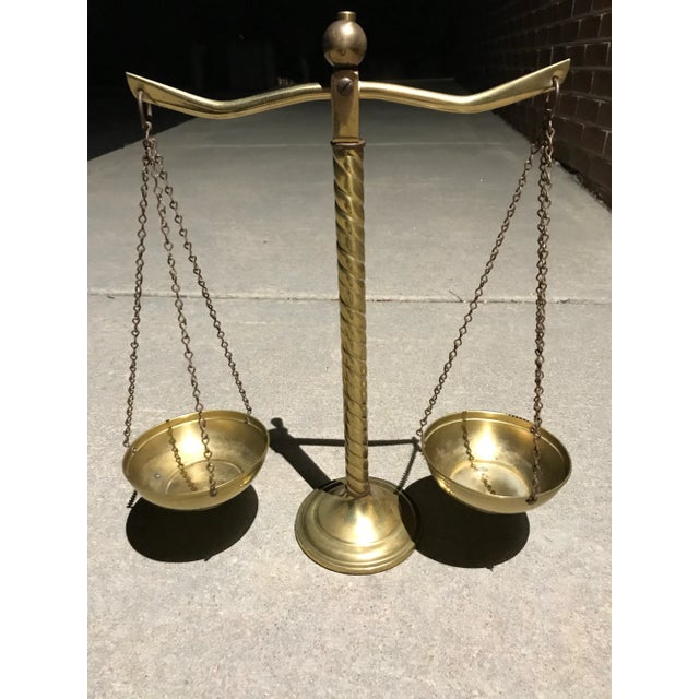 Vintage Solid Brass Scales of Justice Balance With Barley Twist For Sale - Image 4 of 13