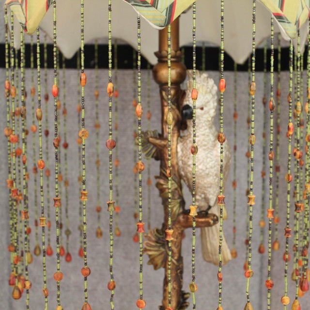 Mid-Century Modern Vintage Cockatoo Table Lamp | Beaded Dome Shade For Sale - Image 3 of 6