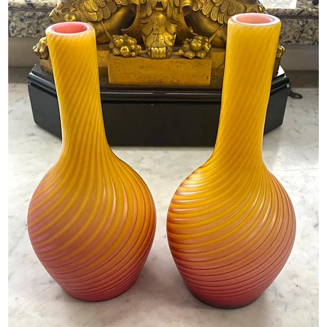 Stevens & Williams ​19th Century Near Pair of Steven's and William's Pompeian Swirl Art Glass Vases For Sale - Image 4 of 10