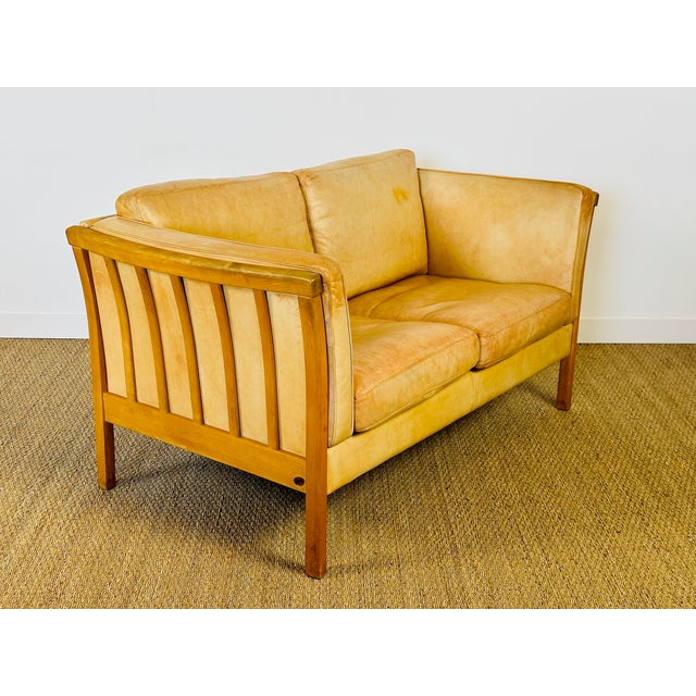 Vintage Scandinavian Sofa in Beige Leather and Wood from Stouby, 1960s For Sale - Image 6 of 18