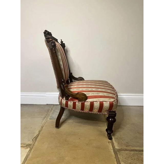 Brown Victorian Carved Walnut Ladies Chair, 1860s For Sale - Image 8 of 10